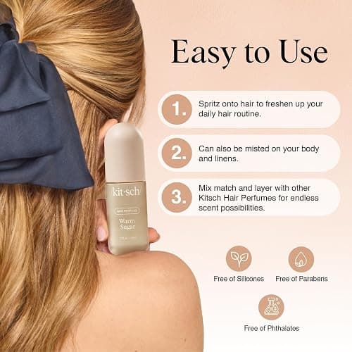 Kitsch Hair Perfume for Women - Warm Sugar | Clean, Deodorizing & Patented Odor-Eliminating Technology Hair Spray & Body Mist - Freshen Hair, Body & Pillows - Pink Grapefruit & Vanilla Scent - 50mL thumbnail 4