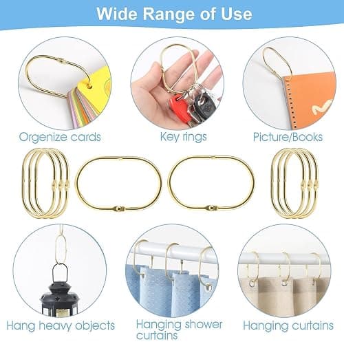 Goowin Shower Curtain Rings, 12 Pcs Shower Curtain Hooks, Oval Snap Shower Rings for Curtain, Metal Gold Shower Curtain Rings Rust Proof, Glide Smoothly Shower Hooks for Shower Curtain Rod (Gold) thumbnail 6