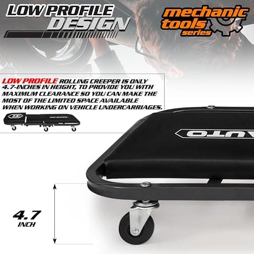M-AUTO 40-Inch Folding Creeper Rolling Seat, All-in-One Adjustable Roller Garage Chair, Lay Down or Sit, 330LBS Capacity Under Car Roller Creeper with 6 Swivel Casters, Black thumbnail 6