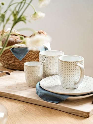 LE TAUCI Coffee Mugs 16 oz,Ceramic Mug Set, Embossment Cups for Latte, Hot Tea, Cappuccino, Mocha, Cocoa, Dishwasher Safe, Suit For Housewarming Wedding- 3.8 inch, Set of 4, Arctic White thumbnail 7