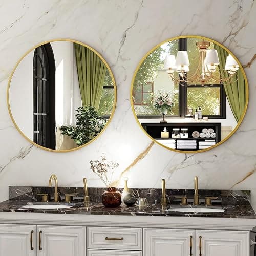 HARRITPURE 20" Round Bathroom Mirror, Gold Circle Wall Mirror | Brushed Aluminum Alloy Frame Modern Decoration for Bathroom, Living Room, Vanity, Bedroom, Entryway thumbnail 6