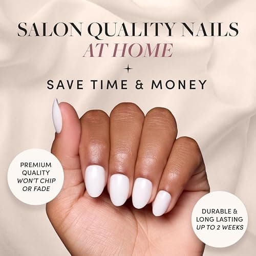 Glamnetic Press On Nails - White Swan | Opaque Classic Off White Short Oval Fake Nails, Salon Quality | 15 Sizes - 30 Nail Kit thumbnail 3