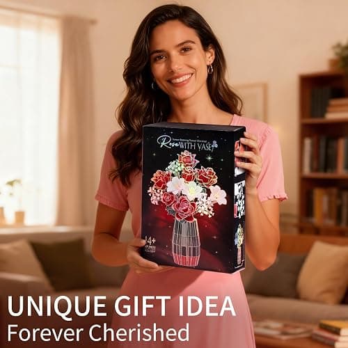 Roses Flower Bouquet Building Blocks Set with Vase, Women Men Teen Girls Gifts for Christmas, 1077PCS Botanical Collection Artificial Flowers Birthday Gifts for Her Him Wife Husband Mom Grandma Adults thumbnail 9