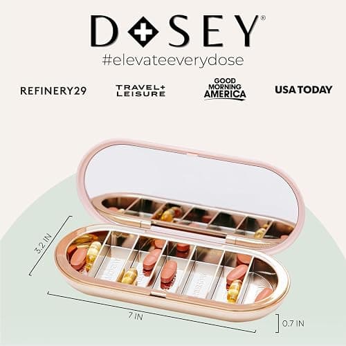 Dosey 7 Day Pill Compact Travel Pill Organizer - Pill Case with 7 Pill Compartments for Medicine Storage & Protection – Stylish & Elegant Medication Organizer with Mirror, Blush thumbnail 6