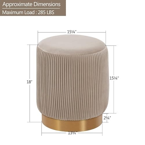 DUHOME Modern Round Velvet Ottoman Footrest Vanity Stool Khaki thumbnail 3