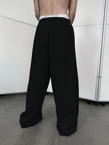 SHENHE Men's Baggy Pants Wide Leg Drawstring Waist Loose Sweatpants with Pockets thumbnail 2