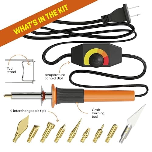 Craft Culture Wood Burning Tool Pen - Craft Burning Tools for Adults & Teens - Wood Burner Kit, Engraver, Carver, Pyrography, Woodburning - Includes 9 Premium Tips - Adjustable Temperature Control thumbnail 8