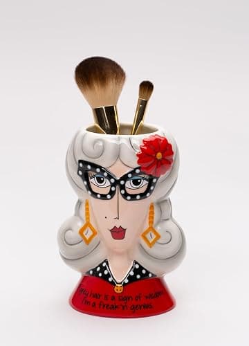 Fine Ceramic Dolly Mama's Fashion Eyeglasses Lady Makeup Brushes Holder Vase, 5-1/2" H thumbnail 7