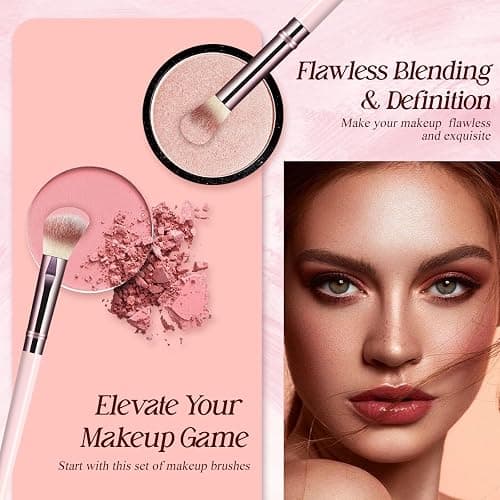 Makeup Brush Set, Premium Synthetic 10 PCS Makeup Brushes, Travel Makeup Brush Set with Soft Hairs, Makeup Brushes Set Professional for Blush, Eyeliner, Eyeshadow, Concealer, and Foundation (Pink) thumbnail 7