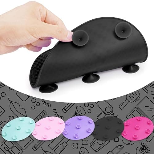 Makeup Brush Cleaner Mat Silicone Brush Cleaning Mat Big Size Make Up Brush Clean Pad with Suction Cup for Makeup Brush Cleaning (Black) thumbnail 3
