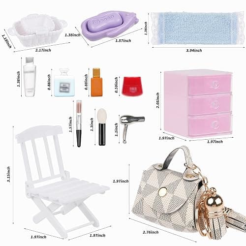 BeadRiver 77 Pcs Miniature Dollhouse Accessories, Dollhouse Bathroom Accessories Set with Storage Cases Cosmetic Set Towel Shampoo Perfume Hair Dryer Comb Mask Soap Toiletries Set for Girl Micro Scene thumbnail 3