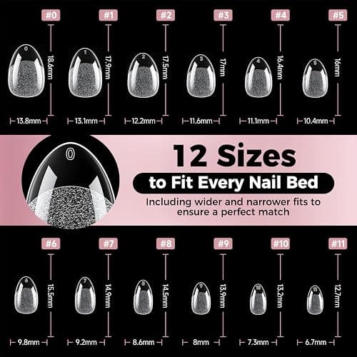 Luckyfairy Extra Short Almond Nail Tips, 240pcs Soft Gel Pre-Shaped Acrylic Fake Nails, Half Matte Full Cover Clear Gelly Press on Flase Nail Tips for Extension Nail Manicure Home DIY 12 Sizes thumbnail 9