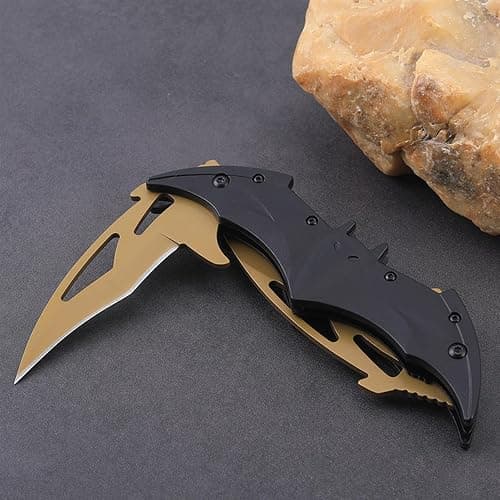 AZHU Twin Blade Knife, Folding Pocket with Clip, 12.4 Inches Stainless Steel Tactical Knife Bat Knives, Two Sharp Cut, Great Gift Idea for Comics Fans, Collectors (Black) thumbnail 7