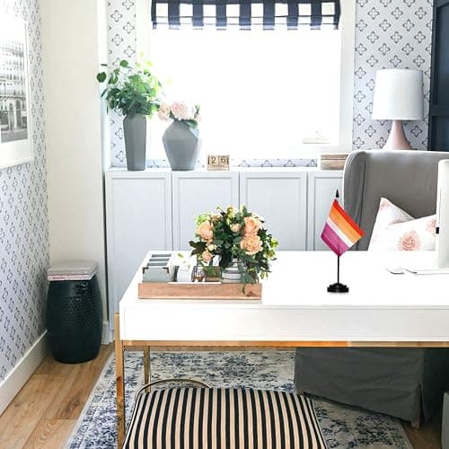 Anley Sunset Lesbian Pride Deluxe Desk Flag Set - 6 x 4 Inch Miniature Desktop Flag with 12" Solid Pole - Vivid Color and Fade Resistant - Black Base and Spear Top thumbnail 4