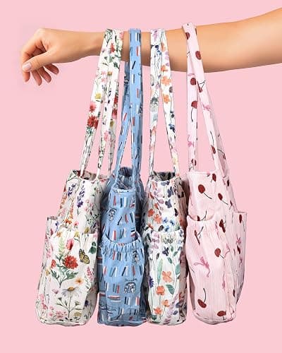 Miss Adola Large Corduroy Tote Bag for Women with Zipper | Zipper Closure, Large Shoulder Bag, Multi-Pocket Storage, Reusable School Tote, Cute Aesthetic Design for Work and Travel thumbnail 2
