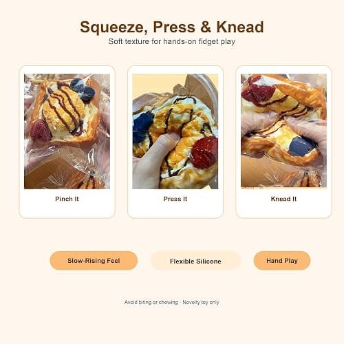 minnko Handmade Jumbo 320g Taba Squishy Toast, Sticky Silicone Squeeze Toy | Soft, stretchy silicone toy for kids and adults, made for satisfying squeeze play and realistic dessert display novelty toy thumbnail 6