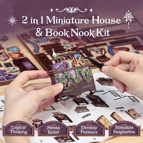 CUTEBEE Book Nook Kit - DIY Miniature House Dollhouse Kit for Adults and Teens, Booknook Tiny House Bookshelf Decor 3D Wooden Puzzle, Gifts for Family Friends (The Astrology Bookshop) thumbnail 7