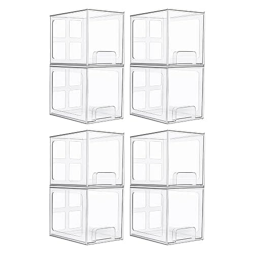 Vtopmart 8 Pack Stackable Under Sink Organizer Drawers, Clear Acrylic Storage Bins for Kitchen and Bathroom Cabinets, Baby Bottles, Cleaning Supplies, 6.6'' Tall Space-Saving Drawer System - Image 1