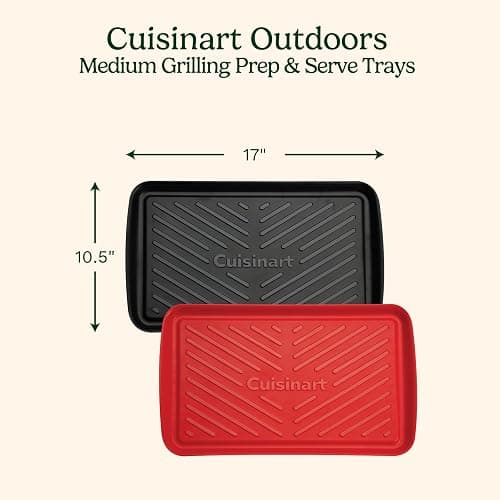 Cuisinart Grilling Prep & Serve Trays, 17x10.5 inch BBQ Tray Safe for Food Handling, 2 Dishwasher Safe Nesting Trays Black & Red, Perfect Grilling Accessories for Cooked & Raw Meat, Fits 6 Burgers thumbnail 3