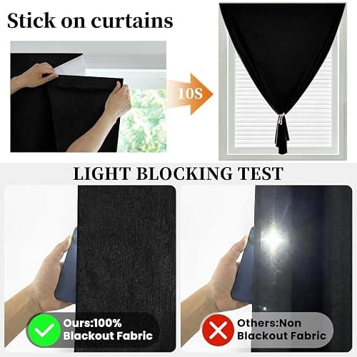 Sovtfides 100% Blackout Magic Tape Stick On Curtains Window Shades Pull Down Blackout Window Cover No Drillng Self Adhesive Curtains No Rod Small Windows, W35 x L60 inch, 1 Panel, Black thumbnail 2