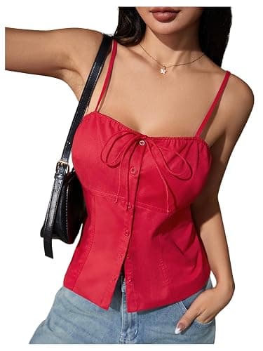 SOLY HUX Women's Tie Front Button Down Cami Top Y2k Spaghetti Strap Bustier Corset Tops Camisole - Image 1