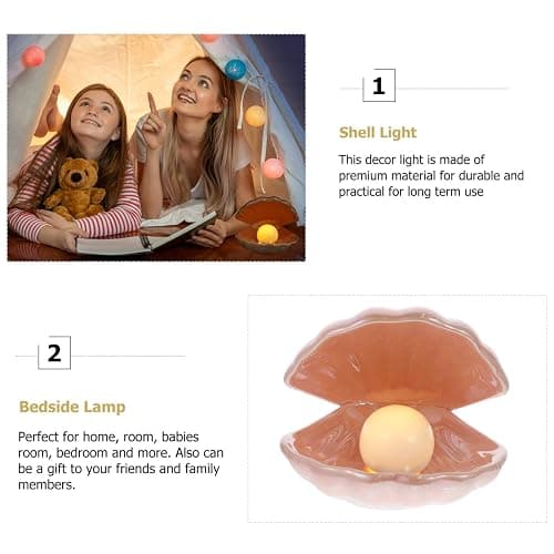 IMIKEYA Shell Pearl Night Light: LED Pearl Lamp for Kids Room, Bedroom, Living Room Home Decor (Pink) thumbnail 3