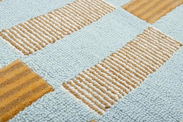 Hand-Tufted Wool Rug with Scalloped Edges, Light Blue Plaid Pattern, Cozy Soft Area Rug for Living Room, Bedroom, and Nursery, Handmade Modern Accent Rug, 5x8 Ft thumbnail 9