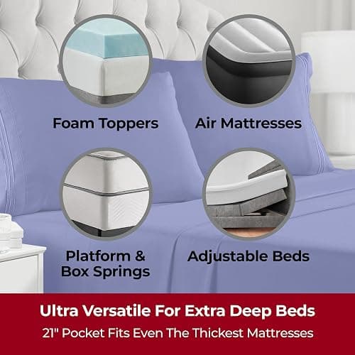 Mellanni Extra Deep Queen Sheets - 4 PC Iconic Collection Bedding - Hotel Luxury, Ultra Soft, Cooling Bed Sheets - Wrinkle, Fade, Stain Resistant (Queen, Royal Blue) thumbnail 2