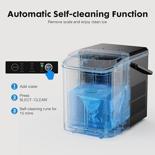 Sweetcrispy Countertop Ice Maker with Scoop, Basket and Handle, Portable Ice Machine 9 Cubes Ready in 6 Mins, 26.5lbs in 24Hrs, 2 Sizes for Home Kitchen Office Bar Party, Coal Black thumbnail 3