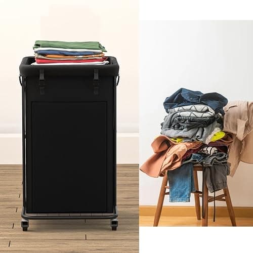 YKDIRECT 150L Large Laundry Hampers, Oxford Fabric Laundry Hampers Clothes Hampers, Metal Frame and Removable Bag Design with Wheels, Suitable for Bedroom, Bathroom, Dorm Room, Laundry Room (Black) - 150L - Black thumbnail 3