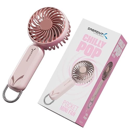 SABRENT ChillyPop Mini Portable Fan with Hanger, USB-C Rechargeable Handheld Personal Fan, 3 Speed Quiet Mini Cooling Fan, Up to 8H Runtime for Travel, Office, Bedroom, Camping in Rose (HF-M2WH-RSE) - Image 1
