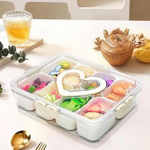 XING-RUIYANG Divided Serving Tray with Lid and Handle,Snackle Box Containers with 8 Compartment,Portable Snack Serving Platters Reusable Storae Organizer for Fruits,Nuts,Candy,Party,Picnic,Veggies thumbnail 6