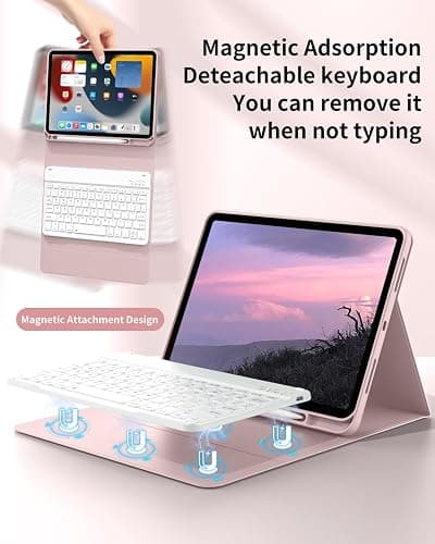 SQBEBS Case with Keyboard for iPad (A16) 11th/10th Generation 11 inch 2025/10.9 inch 2022, Detachable Bluetooth Keyboard, Stand Folio Keyboard Cover with Pencil Holder for iPad 10 Gen, Pink thumbnail 5