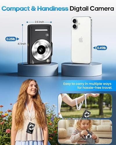 Digital Camera 4K for Kids-48MP Autofocus Vlogging Camera with 32GB Card, 16X Zoom, Anti-Shake, Compact Point and Shoot Camera for Teens Beginners, Birthday Gift Black thumbnail 2