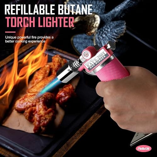 RAVS Butane Torch Gift Set in Premium Case, Pink Kitchen Torch with Adjustment Flame, Refillable Blow Torch for Cooking, Creme Brulee, Stocking Stuffers for Men & Women, Butane Not Included thumbnail 7