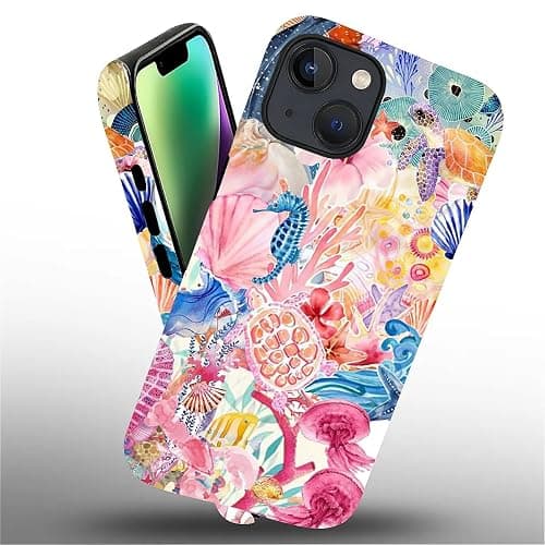 DAIZAG Phone Case Compatible with iPhone 13/14,Pink Sea Creature Turtle Mixed 2 Layer Soft Silicone+Hard PC Ddouble Protection Ultra-Thin Phone Case for iPhone 13/14 thumbnail 5