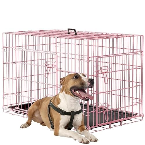 FDW Dog Crate 36inch Dog Cage Foldable Metal Kennel with Leakproof Tray Foldable Design Indoor Outdoor Use for Medium Dogs,Pink - Image 1
