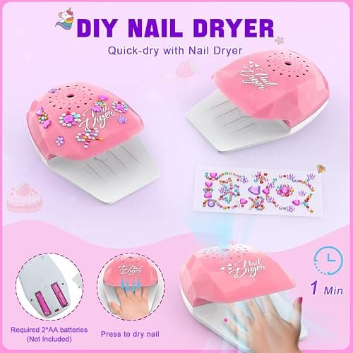 Kids Nail Polish Set for Girls, Non-Toxic Quick Dry Nail Art Salon Kit with Nail Dryer and Peelable Nail Polish,Ideal Gift Toys for Girls Age 3-12 thumbnail 4