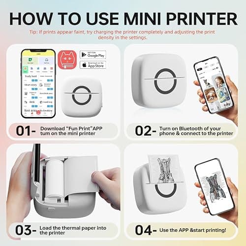 Cabaro Mini Printer Sticker Thermal Printer with 3 Rolls Paper, Bluetooth Portable Phone Print Pods,Study Sticker Maker for Pictures, Photos, Journals, DIY, Compatible with Phone & Tablet thumbnail 4