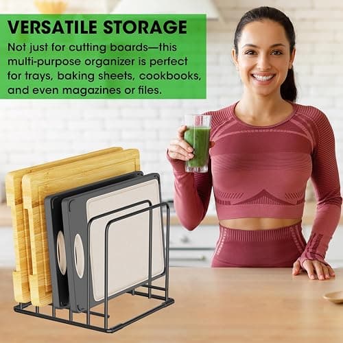 5-Tier Cutting Board Organizer Rack, Kitchen Storage & Organization Accessories for Cutting Boards, Baking Sheets, Trays, Space-Saving Kitchen Cabinet & Pantry Organizer, Rust-Resistant Metal - Black 1 pack thumbnail 8