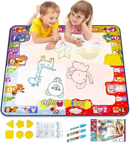 KIZZYEA Toys for 2 3 4 5 Years Old Boys Girls, Water Doodle Mat for Kids, Large Coloring Painting Writing Mat with Neon Colors, Educational Toys Christmas Birthday Gifts for Age 2-4, 3-5 Toddlers - Image 1