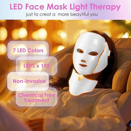 Red-Light-Therapy-for-Face, 7-1 Colors Led Face Mask Light Therapy, Facial Skin Care Mask, Birthday, Christmas, Mothers Day, Valentines Day Gifts for Her Women Mom Best Friend Wife Teacher (White) thumbnail 2