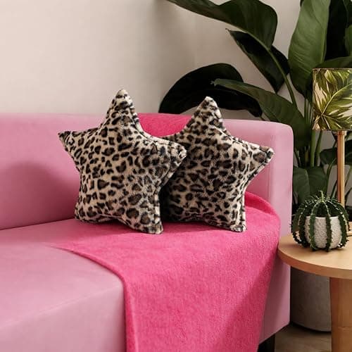 Fumete 2 Pcs 16 Inch Leopard Print Star Pillow Cheetah Throw Pillows Faux Fur Plush Star Room Decor 3D Throw Stuffed Cushion Vintage Decorative Decoration for Bedroom Sofa Chair thumbnail 5
