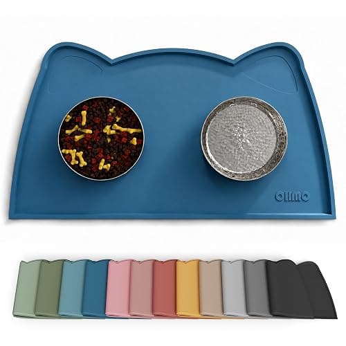 OHMO Cat Food Mat, Silicone Pet Feeding Mat, 18x9.8, Teal | Cute Pet-Inspired Design, Dog Placement for Food, Water Bowl Tray，Non-Slip Base, Waterproof, Easy Clean - Image 1