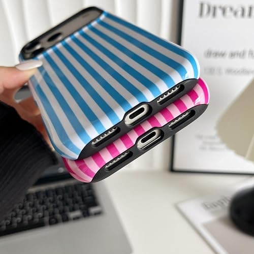 Longlayss Compatible with iPhone 17 Pro Case Cute Aesthetic Striped Phone Case for Women Girl Shockproof Slim TPU and Hard PC Protective Cover (Blue) thumbnail 6