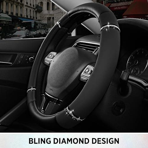 Road Comfort Leather Steering Wheel Cover – Premium Anti-Slip Car Steering Wheel Grip Cover – Universal Fit for 14.5”–15” Cars, Trucks & SUVs - Black thumbnail 6