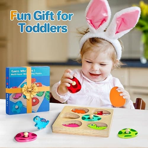 Montessori Toys for 1 2 Year Old Boys Girls Gifts: Wooden Shape Sorter & Color Match Baby Puzzles 12-18 Months - Dinosaur Matching Eggs Peg Puzzle for 1 2 Year Old Toddler Learning Activities thumbnail 7