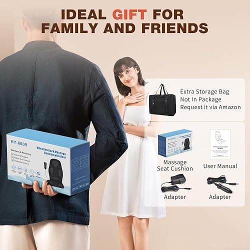 SLOTHMORE Back Massage Chair Pad, Back Massager with Heat for Pain Relief, Chair Massager for Full Body Massage, Deep Tissue Vibration Massger with 2 Adapters, Chair Massager for Office and Recliner thumbnail 7