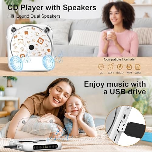 Portable CD Player, Personal CD Player with Bluetooth for Home, Rechargeable Small CD Player with Headphones,Built-in HiFi Speakers, Support CD/AUX/USB, Anti-Skip/Shockproof thumbnail 5