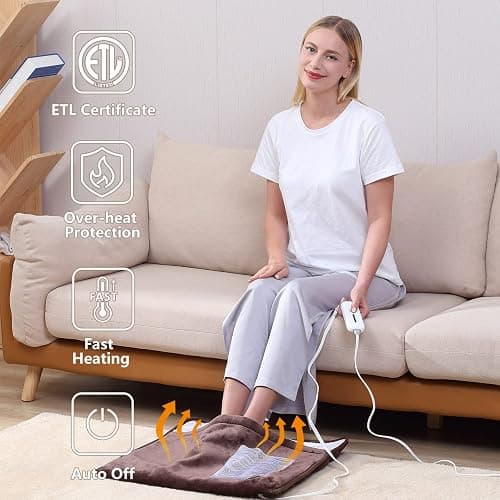 Gintao Electric Heated Foot Warmers for Men and Women,Foot Heating Pad Electric with Fast Heating Technology,Heating Pad Feet Warmer Auto Shut Off with 3 Temperature Setting,22×20 inches,Brown thumbnail 2